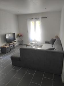a living room with a couch and a tv at REZ DE CH avec terrasse et parking Appartement 2 ch à Lurs in Lurs