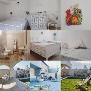a collage of photos of a bedroom and a bathroom at Villa Diletta in Àrbatax