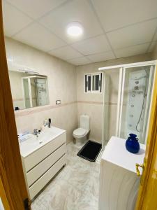 a bathroom with a sink and a toilet at Alex Apartments in Benidorm
