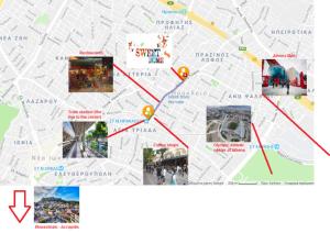 eine Karte einer Stadt mit verschiedenen Orten darauf in der Unterkunft My Sweet Home BnB North in Athen