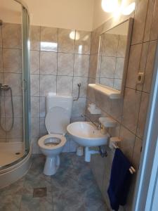 a bathroom with a toilet and a sink at Apartman Burte, Komiža in Komiža +7 photos
