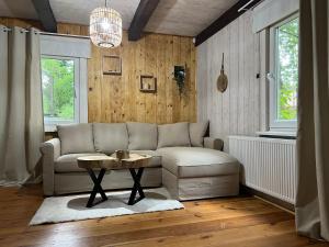 salon z kanapą i stołem w obiekcie Ranczo Wilkowyja w mieście Wilkowyja