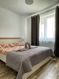 um quarto com uma cama com um cobertor em La Mary in Old Town em Sibiu