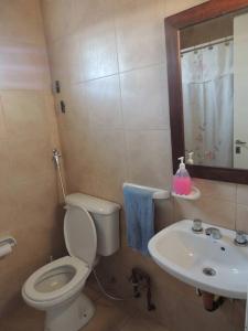 a small bathroom with a toilet and a sink at C&M Alquiler temporario y Rent a Car in Las Heras