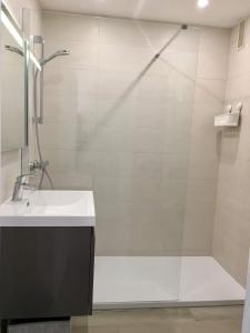 une salle de bain avec douche et lavabo dans l'établissement Chic Appart du Port Fréjus, à Fréjus 14 autres photos