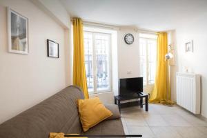 a living room with a couch and a tv at LE BON'APPART proche INSEAD in Fontainebleau