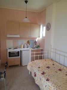 a small kitchen with a bed in a room at Villa Constantsia in Káto Ássos +46 photos