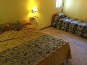 a hotel room with a bed and a lamp at Ciudad de las Colinas in Victoria