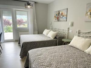 een hotelkamer met 2 bedden en een raam bij Coccoa Boutique Hotel in Boó de Piélagos