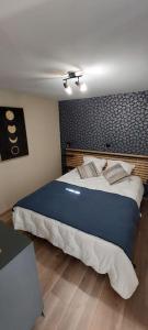 a bedroom with a large blue bed in a room at Gîte chez Marianne- la halte Jurassienne in Montmorot