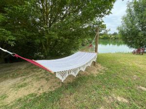 een hangmat op het gras naast een meer bij Domaine en castanet in Caraman