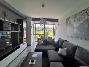 a living room with a couch and a tv at Duplex con vistas al Picu Pienzu, Colunga in Colunga