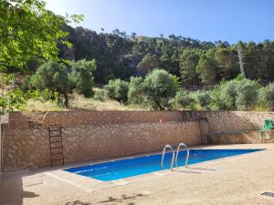 a swimming pool with a ladder next to a stone wall at VFT Apartamento "La Dehesa de Cazorla" in Burunchel +8 photos