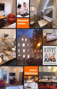 een collage van verschillende foto's van een huis bij Altstadthotel Alt & Jung in Regensburg