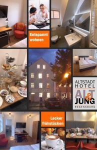 a collage of different pictures of a house at Altstadthotel Alt & Jung in Regensburg