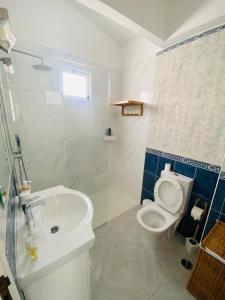 bagno con servizi igienici bianchi e lavandino di Villa Alcatruz - Alvor ad Alvor