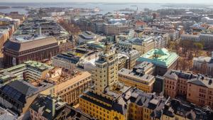 an aerial view of a city with buildings at Solo Sokos Hotel Torni Helsinki in Helsinki