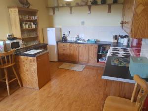 a kitchen with a stove and a counter top at Slane Farm Hostel, Cottages and Camping in Slane