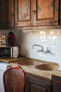 a kitchen counter with a sink and a microwave at Casa Rural Hípica Molí categoria superior in Rosell