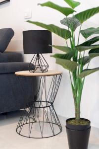 a plant in a living room next to a table at Penthouse Paola- Modern and Luxury apartment in Zadar in Zadar