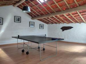 a ping pong table in a room with a ceiling at House with pool and garden in Esmoriz near Porto in Esmoriz
