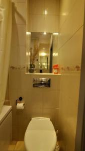 un piccolo bagno con servizi igienici e specchio di Cozy studio and standard apartments in the heart of Oldtown a Vilnius