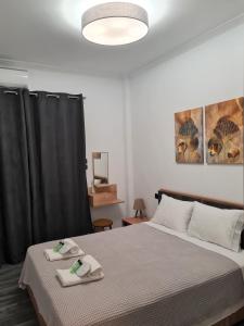 een slaapkamer met een bed met twee handdoeken erop bij Jenny's Dream Home -Acropolis Lux 2 Bedroom Apt, with Hot Tub, free Netflix, fast Wifi in Athene