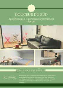 eine Collage mit zwei Bildern eines Wohnzimmers in der Unterkunft Douceur du sud in Vitrolles