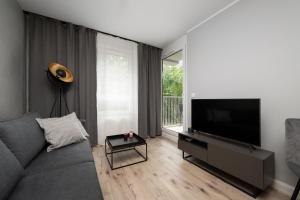 Televízia a/alebo spoločenská miestnosť v ubytovaní Apartment Wrocław Braniborska by Noclegi Renters
