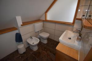 a small bathroom with a toilet and a sink at Apartma Tima in Bovec +14 photos