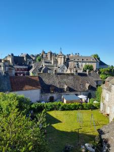 a view of a village with a yard with a playground at Le gîte de Fifi . Au cœur de la cité médiéval. in Salers