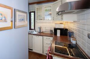 A kitchen or kitchenette at Klimatyczny drewniany apartament z widokiem na rzekę Bug