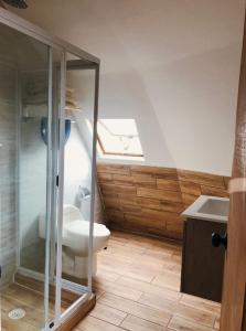 uma casa de banho com um WC e uma clarabóia em Domos Dream em La Serena