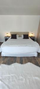 a bedroom with a large white bed with two pillows at Brown in Penmarch