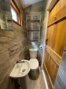 a small bathroom with a toilet and a sink at Hare's Hut in Saint Clement