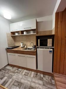 a kitchen with a sink and a microwave at ,, U Nikoli" in Bukowina Tatrzańska