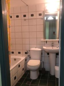 un baño con inodoro y lavabo en Vila Eva, en Paralia Katerinis 15 fotos más
