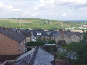 uma vista para uma cidade com casas e árvores em Hilltop Place Suites Flat Above 250 em Sheffield