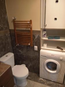 ein Badezimmer mit einem WC und einer Waschmaschine in der Unterkunft Hunter 3 in Jugów
