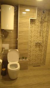 a bathroom with a toilet and a shower at Panorama apartment in Varna City