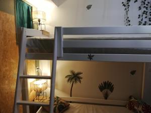 - łóżko piętrowe z drabiną w pokoju w obiekcie Gîte cosy la Mosaïque, à Selles-sur-Cher, 15 mn du zoo Beauval w mieście Selles-sur-Cher