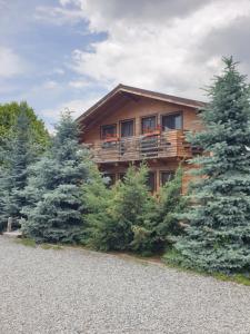 a log cabin with a balcony and some trees at Daiana Residence Cabane in Turda