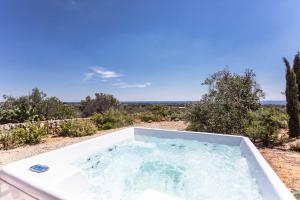 una bañera llena de agua en un campo en Antica Torre vista mare con jacuzzi - Apulia Home, en Capilungo
