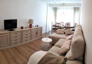 sala de estar con sofá y TV de pantalla plana en CARMELA en Santiago de Compostela
