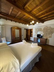 a large bedroom with a large bed and a tv at Al Palazzetto in Tivoli
