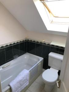 KilmoreにあるSaltee View Holiday Home by Trident Holiday Homesの白いトイレとバスタブ付きのバスルーム