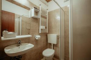 a bathroom with a toilet and a sink and a shower at B&B Sobe Lušina in Sečovlje +24 photos