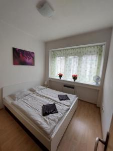 A bed or beds in a room at Apartman Michaela
