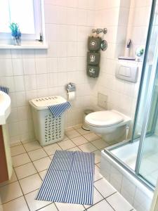 ein Bad mit einem WC und einer Glasdusche in der Unterkunft Rügen Träume in Sagard