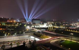 a view of a city at night with lights at Grand Park Xi'an in Xi'an